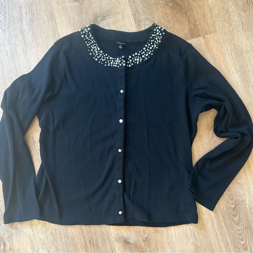 Black Beaded Collar Women's Top